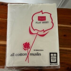 NWT Sears all cotton muslin flat sheet; white; Full